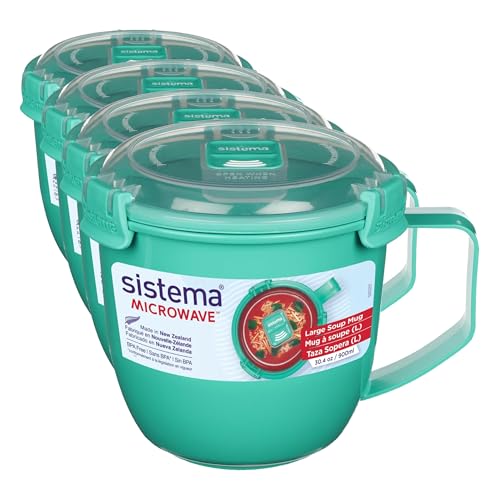 Sistema Microwaveable 900mL Soup Mug, Large Microwave Food Container with Steam-Release Vent, Dishwasher & Freezer-Safe, BPA-Free, Color May Vary, Large (Pack of 4) - size: Large (Pack of 4)