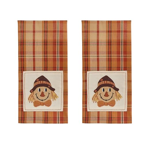 Park Designs Hayfield Dishtowel Set of 2, Fall Plaid | 18" x 28" | Cotton | Applique Scarecrow & Plaid | Fall Decor - color: Hayfield Decorative Dishtowel Set of 2
