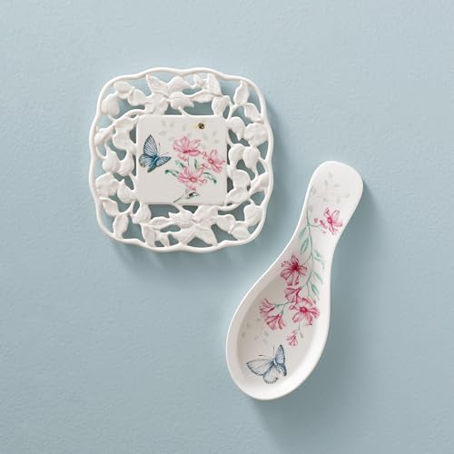Lenox Butterfly Meadow Porcelain Spoon Rest, 10 Inch | dishwasher safe | floral design, gift for women, kitchen essentials, kitchen decor, spoon rest gift set - style: Spoon Rest