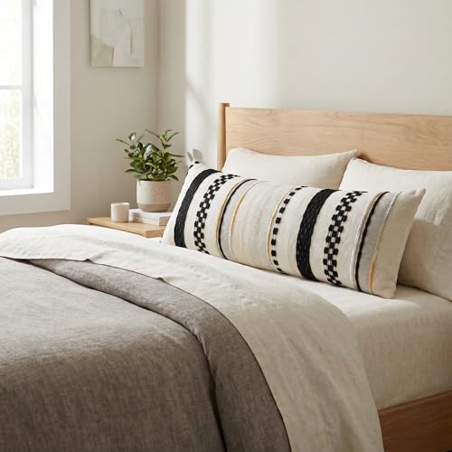 Boho Lumbar Throw Pillow Cover 14x36 Black Cream | 1 Piece,Durable Fabric,Stripe Pillow Cover,Farmhouse Cushion Case,Chenille Pillow Case,Neutral Pillowcase for Sofa Couch Bed - color: Black Stripe, size: 36" x 14" (Pack of 1)