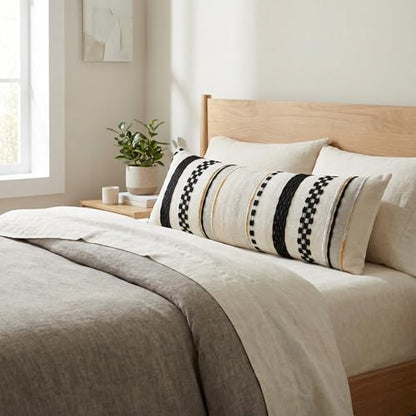 Boho Lumbar Throw Pillow Cover 14x36 Black Cream | 1 Piece,Durable Fabric,Stripe Pillow Cover,Farmhouse Cushion Case,Chenille Pillow Case,Neutral Pillowcase for Sofa Couch Bed - color: Black Stripe, size: 36" x 14" (Pack of 1)