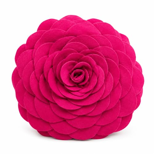 Fennco Styles Eva's Flower Garden Decorative Filled Throw Pillow 13" Round - Fuchsia Floral Accent Pillow for Home, Couch, Bed, Living Room, Holiday and Office Décor - color: Fuchsia