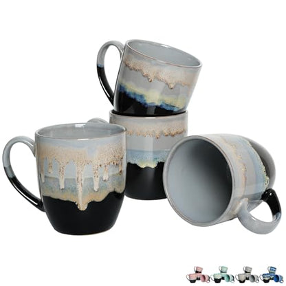 Bosmarlin Ceramic Coffee Mug Set of 4, 17 Oz, Coffee Cups with Big Handle, Microwave Safe, Unique Reactive Glaze (17 Oz, Grey) - color: Grey Drip