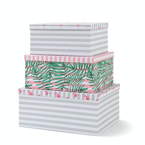 Soul & Lane - Tropical Decorative Storage Boxes with Lids, Set of 3 | Large Nesting Cardboard Keepsake Boxes for Memories, Photos and Gifts, Hawaiian Floral Containers for Home Decor - color: Tropical
