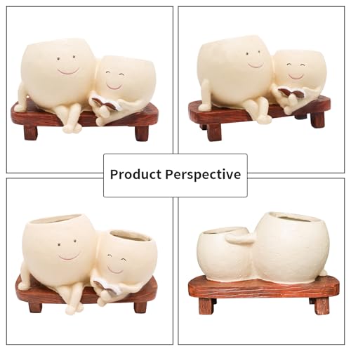 LAUGOKEBE Cute Smily Face Plant Pot for Indoor Outdoor with Drainage Hole | Unique Double Head Reading Book Planters, Funny Succulent Flower Pots, Plant Gifts for Mother's Day, Birthday, Christmas