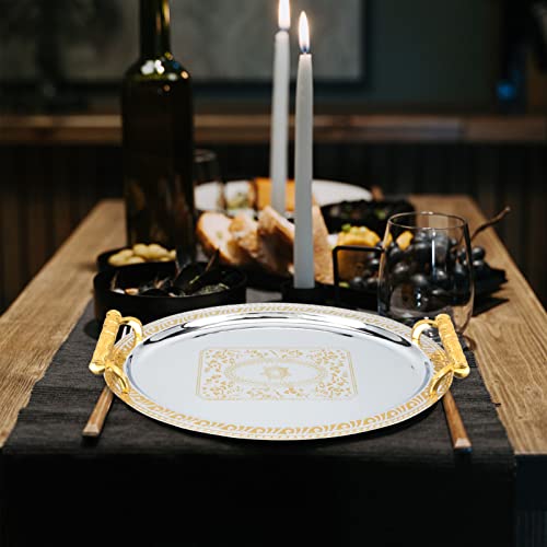 SHERCHPRY Household Fruits Tray European Style Serving Tray Food-Grade Stainless Steel Coffee Table for Fruit Snacks Cakes Barbecue 12.79 X 9.44 X 1.37 in 1 Pack