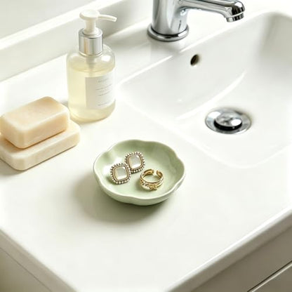 BEUNAIZER Ceramic Ring Dish, 4.3 in Flower Jewelry Tray with Raised Sides | Deep flower shape helps hold more small items and reduces the chance of jewelry sliding out. - color: green