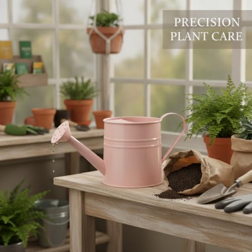 Long Spout Iron Watering Can for Indoor & Outdoor Plants, Durable Metal Design with Precise Flow Control (1 Pack) - color: Pink