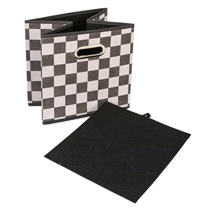 Household Essentials Fabric Storage Bins 6 Piece Set, Checkerboard White and Black