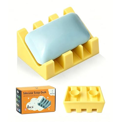 Silicone Soap Dish Self Draining with Suction Cups (Yellow,1 Pack) | Waterfall drainage design drains fast to keep soap dry silicone soap saver with reusable suction cups for bathroom & kitchen - color: Yellow, size: 1
