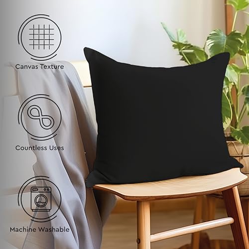 Encasa XO Throw Pillow Covers, Cotton, No Inserts 12"x12" Jet Black | Durable Cotton Canvas | Concealed Invisible Zipper | Ideal for DIY & Embroidery | Living Room & Couch | Set of 2 - color: Jet Black, size: 12" x 12" (Pack of 2)