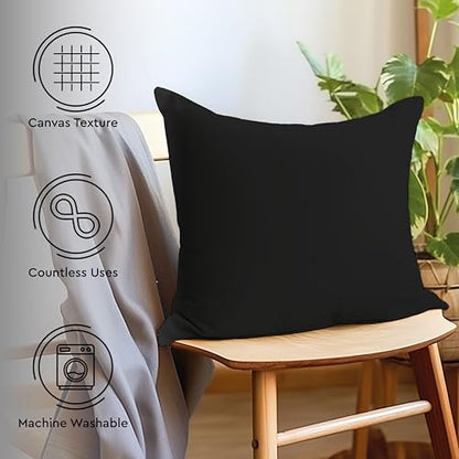 Encasa XO Throw Pillow Covers, Cotton, No Inserts 12"x12" Jet Black | Durable Cotton Canvas | Concealed Invisible Zipper | Ideal for DIY & Embroidery | Living Room & Couch | Set of 2 - color: Jet Black, size: 12" x 12" (Pack of 2)
