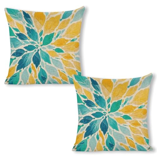 Light Green Dahlias Flowers Throw Pillow Covers Linen Pillow Cases 18x18 Inch Square Cushion Pillowscover Modern Farmhouse Decor Set of 2 for Sofa Bedroom Living Room Car - color: Light Green Dahlias Flowers, size: 18" x 18" (Pack of 2)