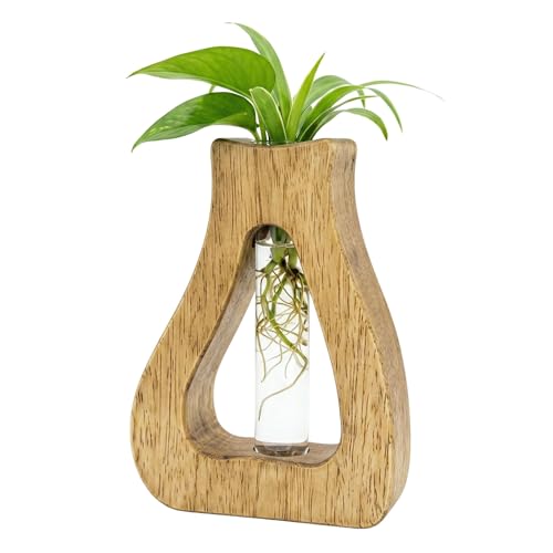 Plant Propagation Station with Glass Test Tube Vases, Wooden Stand Planter Terrariums for Hydroponic Plant Cuttings, Home Office Desktop Decor, Gift for Plant Lovers - size: 4.7"x6.4"