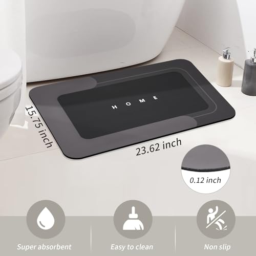 Housego Absorbent Bath Mat, Quick Dry Bath Rug, Non-Slip, 15.7x23.6 Inch, Black - color: Black, size: 1 Rectangular Piece (15.7" x 23.6")