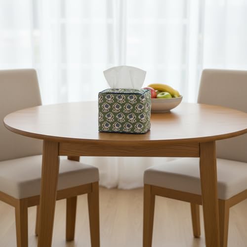 Green Fabric Tissue Box Cover - Floral Print Tissue Box & Decorative Square Napkin Holder Handmade Cotton for Home Bedroom Vanity Countertop Night Stands Office - style: Green