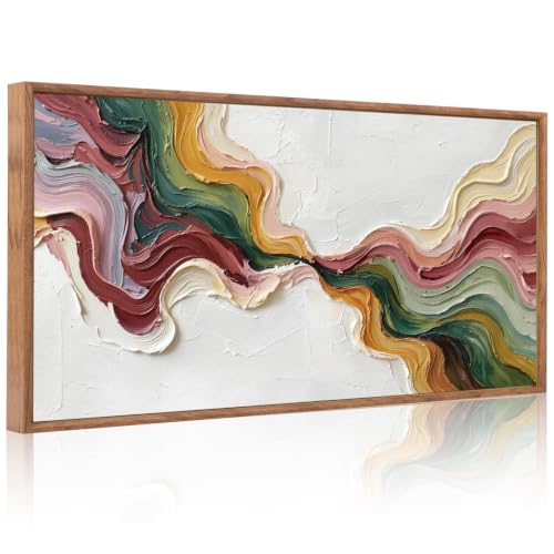 3D Modern Neutral Earth Tone Framed Canvas Wall Art Set,Textured Abstract Wave Flowing Ribbon Wall Decor, Multicolor Minimalist Line Art Prints for Living Room Hallway Home Decor 40"x20" - color: 3d Colorful Wave Layered Wall Art (Extra Large), size: 20"L