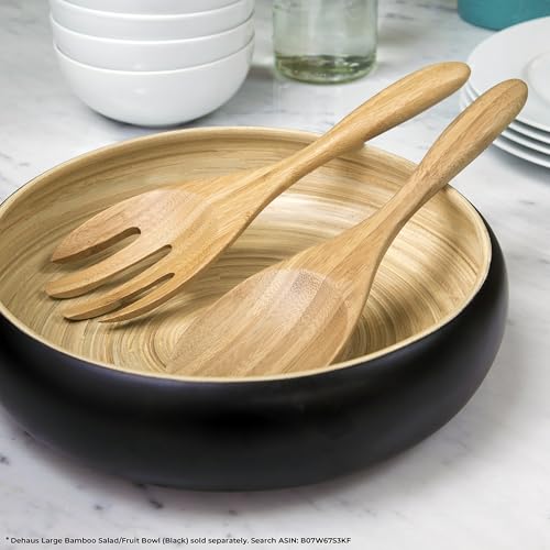 Dehaus® 12" Extra Large Bamboo Salad Servers - Wooden Salad Serving Spoons - Eco Friendly Salad Tossing Utensils - Giant Wooden Salad Hands - Bamboo Salad Tongs