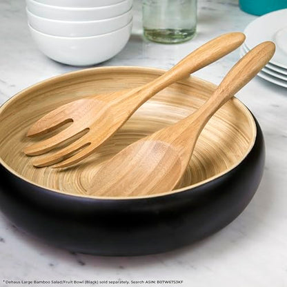 Dehaus® 12" Extra Large Bamboo Salad Servers - Wooden Salad Serving Spoons - Eco Friendly Salad Tossing Utensils - Giant Wooden Salad Hands - Bamboo Salad Tongs
