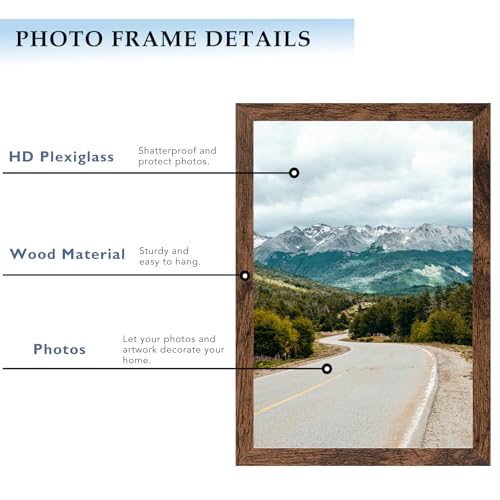 8x12 Picture Frame Deep Brown for Wall Hanging, Wood 8 x 12 Frame Photo Frame for Wall Horizontally or Vertically, Deep Brown, 3 Pack - size: 8x12 inch