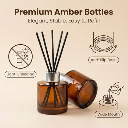 2 Pcs Empty Glass Aromatherapy Diffuser Bottles Essential Oils Containers Flower Bud Vases DIY Replacement Aromatherapy Diffuser Crafts Perfect for Home Fragrance Bathroom Decoration(Amber)