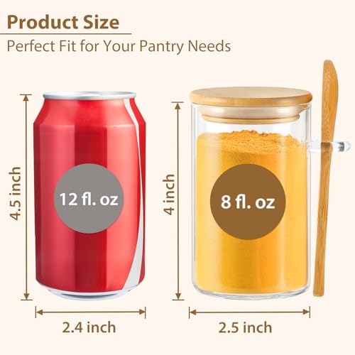 12 Pack 8 oz Round Glass Spice Jars with Lids and Spoons – Airtight Small Spice Containers Set with Labels, Clear Glass Storage Jars for Seasoning, Spices, Kitchen Pantry Organization - color: Round/8oz/12pcs/Spoon