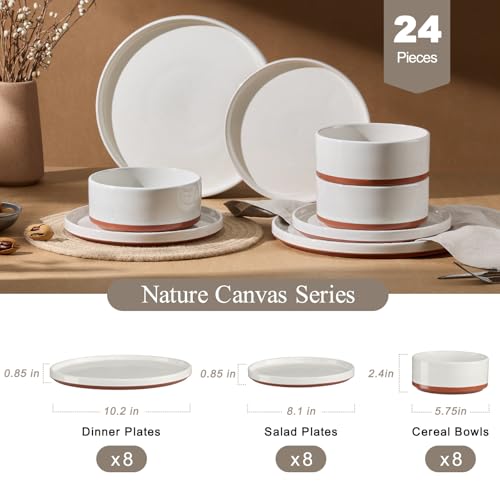 LIANYU 24 Pieces Porcelain Dinnerware Sets, Premium Plates and Bowls Set | High-Fired Ceramic Dishes Set for 8, Chip & Scratch Resistant, Microwave Dishwasher Safe, White - color: Cloud White