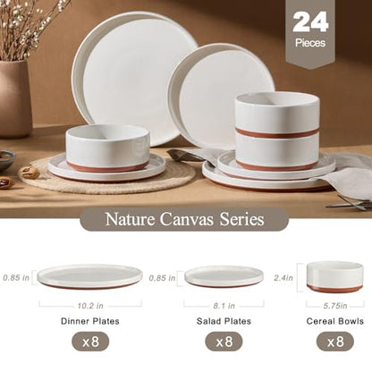 LIANYU 24 Pieces Porcelain Dinnerware Sets, Premium Plates and Bowls Set | High-Fired Ceramic Dishes Set for 8, Chip & Scratch Resistant, Microwave Dishwasher Safe, White - color: Cloud White