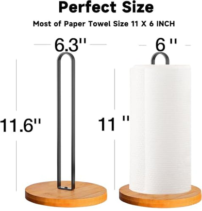 TONLEA Wooden Paper Towel Holder Countertop, Kitchen-Towel-Holder FreeStanding with Non-Slip Base for Bathroom - color: Black