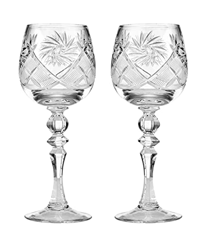 Set of 2 Hand Made Vintage Crystal Classic Wine Goblets on a Stem 8"H, Old-Fashioned Glassware - size: Wine Glass long stem 8.0oz
