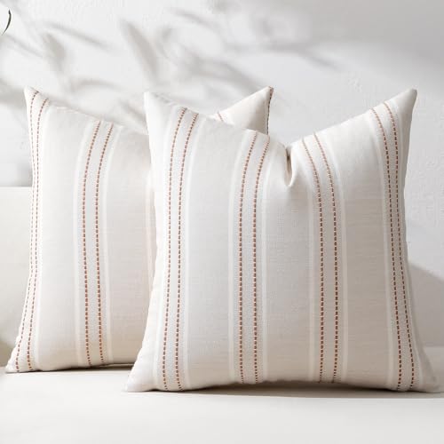 Hckot Throw Pillow Covers 22x22 Set of 2 Camel Pillow Covers Farmhouse Decorative Pillows Textured Linen Square Cushion Covers for Sofa Couch Bed Living Room Decor(Camel) - color: Camel, size: 22" x 22" (Pack of 2)