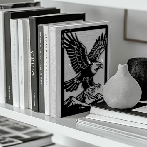 5.3"x4.3"x7.9" Metal Bookends, Heavy Duty Book Ends for Shelves | Eagle Theme Cast Iron Book Supports, 1 Pair Decor Stoppers for Desk, Library, Office & Home Shelves - style: Eagle