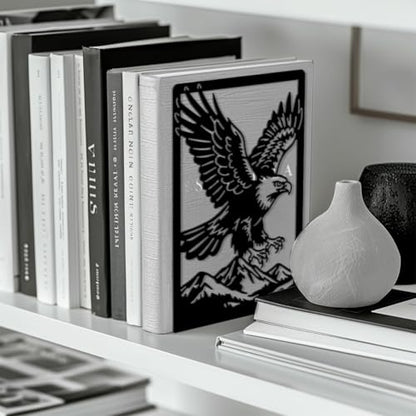 5.3"x4.3"x7.9" Metal Bookends, Heavy Duty Book Ends for Shelves | Eagle Theme Cast Iron Book Supports, 1 Pair Decor Stoppers for Desk, Library, Office & Home Shelves - style: Eagle