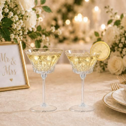 12 Pcs Plastic Martini Glasses with Gold Rim 4.5 Oz Reusable Acrylic Coupe Cocktail Glasses Removable Champagne Dessert Cups for Margaritas Weddings Parties Birthday (12, clear) - color: Clear