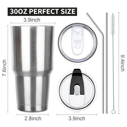 30 oz Tumbler with Lids and Straws Double Wall Insulated Tumbler Cup,Stainless Steel Leak-proof Thermal Coffee Tumbler Powder Coated Travel Mug for Cold and Hot Beverages,Silver - color: Silver, size: 30 Ounces