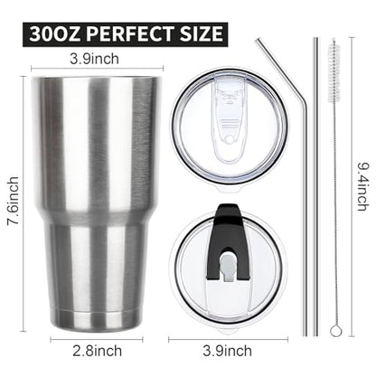 30 oz Tumbler with Lids and Straws Double Wall Insulated Tumbler Cup,Stainless Steel Leak-proof Thermal Coffee Tumbler Powder Coated Travel Mug for Cold and Hot Beverages,Silver - color: Silver, size: 30 Ounces