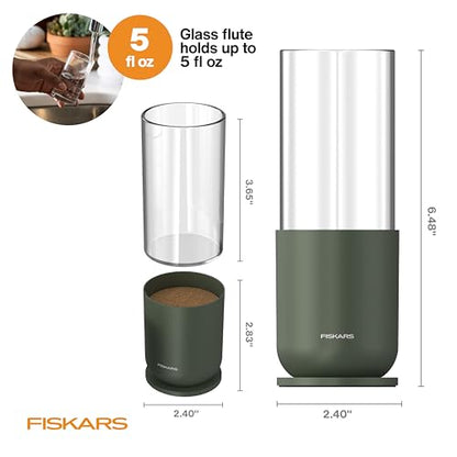 Fiskars 5oz Plant Propagator Glass Vase for Hydroponic Indoor Gardening | Single Vase with Metal Stand for Rooting Cuttings, Houseplants & Decor, Straight Sided Flute for Safe Root Removal, Clear