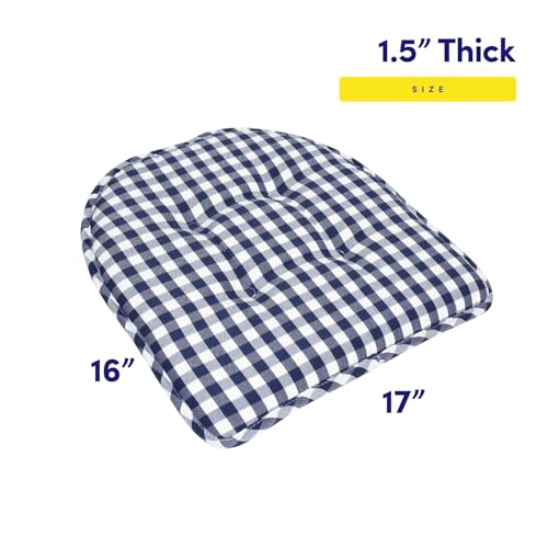 Sweet Home Collection Chair Cushion Memory Foam Pads Tufted Slip Non Skid Rubber Back U-Shaped 17" x 16" Seat Cover, 2 Count (Pack of 1), Checkered Navy/White - color: Checkered Navy/White, size: 2 Pack, style: Foam Pads