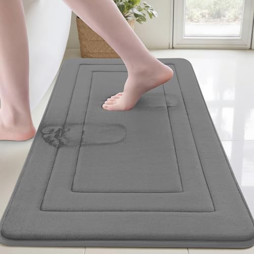 Cupic Cupid Memory Foam Bath Mat - Deep Grey Bathroom Rugs, Non Slip Bath Mats for Bathroom Floor, Machine Washable Rugs for Shower & Tub, Quick Dry Bath Carpet for Decor, 24" x 36" - color: Deep Grey, size: 2' x 3' (24" x 36")