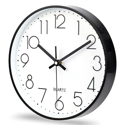 10 Inch Black Wall Clock Battery Operated Silent & Non-Ticking Wall Clock Classic Clock for Home, Office, Bedroom, School - color: Black, size: 10 Inch