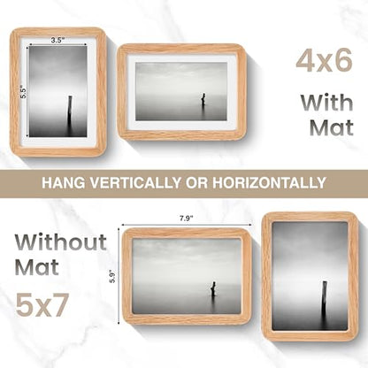 Acovy 5x7in Picture Frame, Natural Solid Oak | Handcrafted Wooden Photo Frame, Dual Use for Tabletop & Wall Mount, Matted to Fit 4"x6" Photos, HD Tempered Glass - color: Oak, size: 5x7in