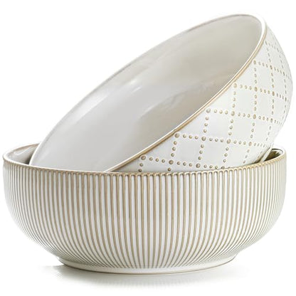 getstar Large Serving Bowls (9.5 inch & 92 fl oz), Ceramic Salad Bowl Set of 2, Microwave and Dishwasher Safe - color: Embossed Checks & Stripes, size: 9.5"