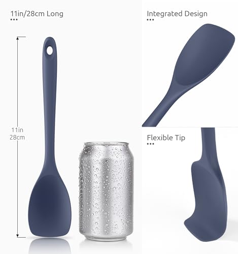U-Taste 600ºF High Heat 12in Silicone Kitchen Tong and 600ºF Heat Resistat Spatula Spoon Flexible Silicone Cooking Scoop Spoonula (Midnight Blue)