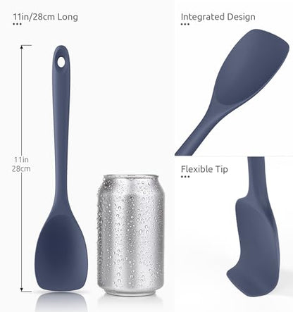 U-Taste 600ºF High Heat 12in Silicone Kitchen Tong and 600ºF Heat Resistat Spatula Spoon Flexible Silicone Cooking Scoop Spoonula (Midnight Blue)