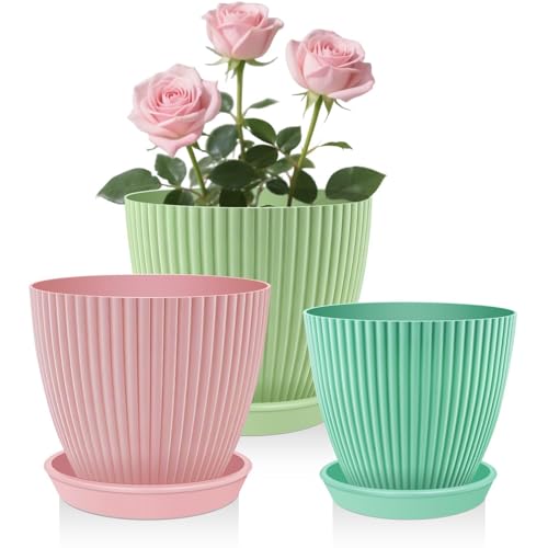 SupKing Plant Pots 5/4/3.5 Inch Set of 3,Small Mini Cute Plastic Flower Pots Planters with Mesh Drainage Holes Green Pink Blue Nursery Round Planting Pot for Indoor Outdoor Garden Plants - color: Multicolor, size: 5/4/3.5 inch