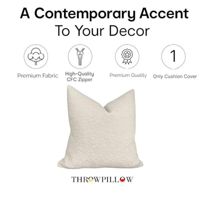 WWW.THROWPILLOW.IN Luxury Boucle Throw Pillow Cover - Textured Square Sofa Couch Accent Case for Elegant Decor in Living Room and Bedroom (20x20 Inches, Cream)