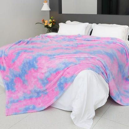 MUGD Lightweight Blanket Fleece Large Blanket Blue Throw Blanket for Bed King Size - color: Blue Pink, size: King(90"x108"/ 230x270cm)