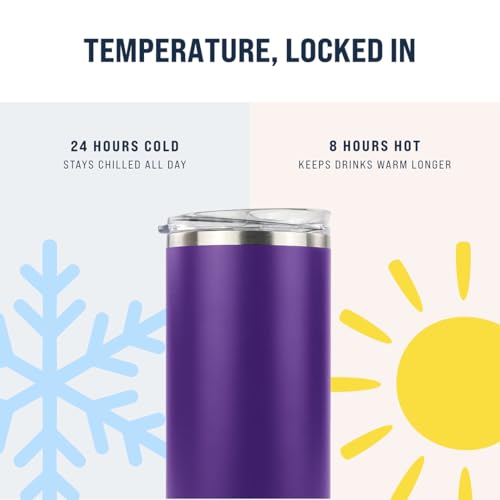 Hogg 20 oz Skinny - Purple, Powder Coated Tumblers for Laser Engraving, Engravable Tumblers Bulk, Stainless Steel Cups Bulk, Insulated Cups with Lids - color: Purple