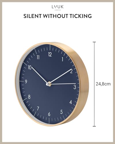Modern Silent Quartz Wall Clock, 10in, Dark Blue & Gold | Royal color, Non-ticking, Analog, Easy-to-read display, Battery operated, Simple & Elegant, Housewarming gift - color: Dark Blue, 10"