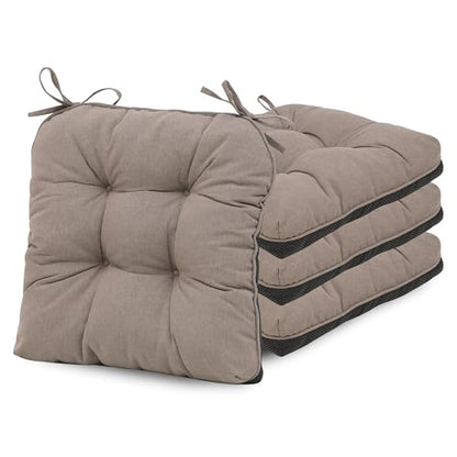 RACE LEAF Brown Chair Cushions 4 Pack, 15.5" X 15.5" Indoor Seat Cushions, Tufted Memory Foam Dining Room Chair Pads with Ties and Non-Slip Backing - color: Brown